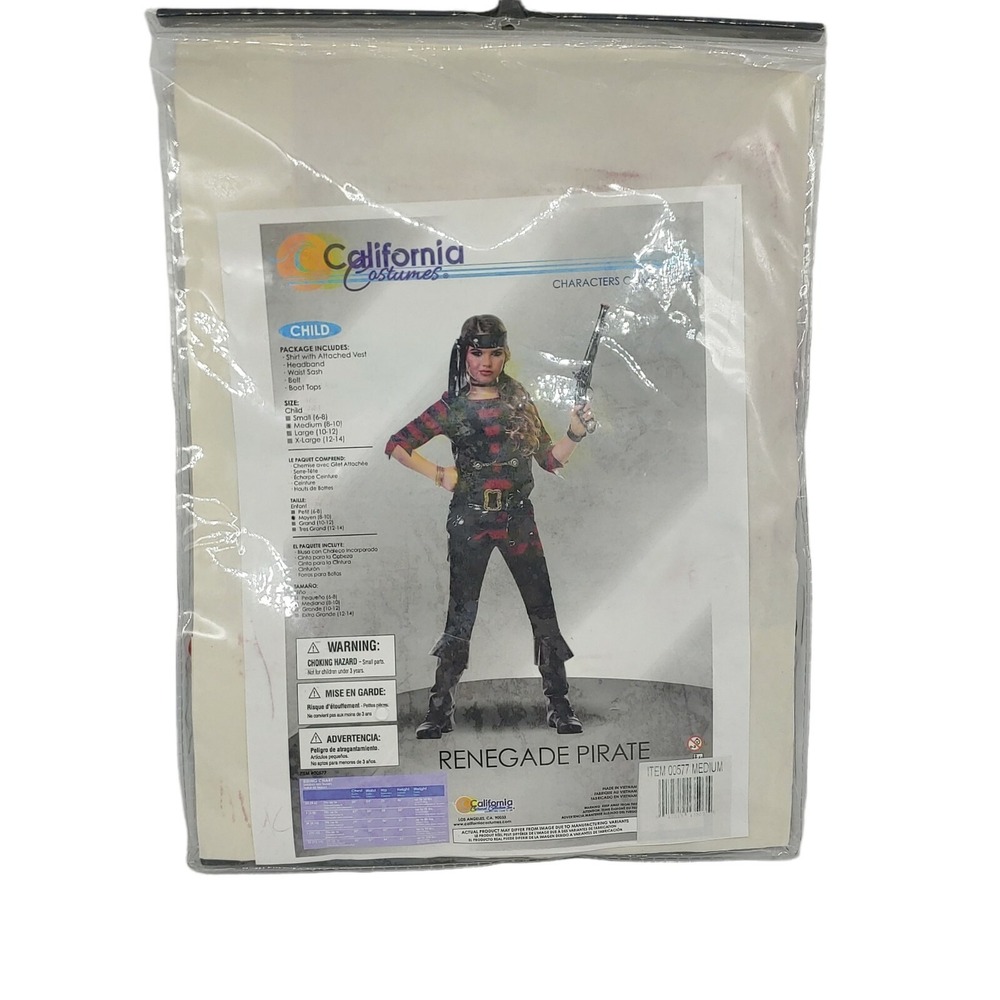 California Costumes Renegade Pirate Kids Medium 8-10 Black Red Striped 5pc Set